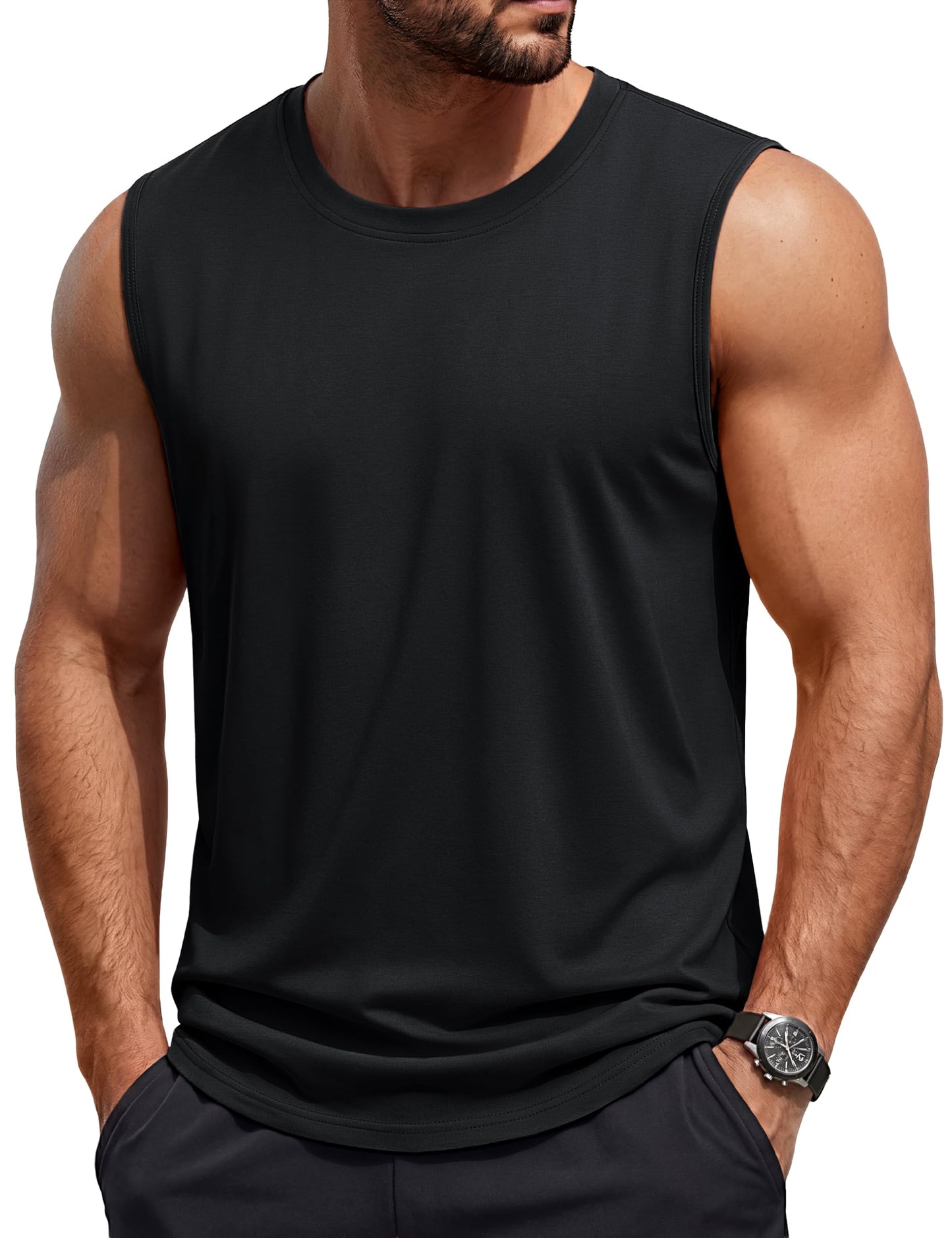 TACVASEN Black Tank Top Men Gym Moisture Wicking Sleeveless Shirts Breathable Workout Casual Cotton Summer Summer Tank Tops XL