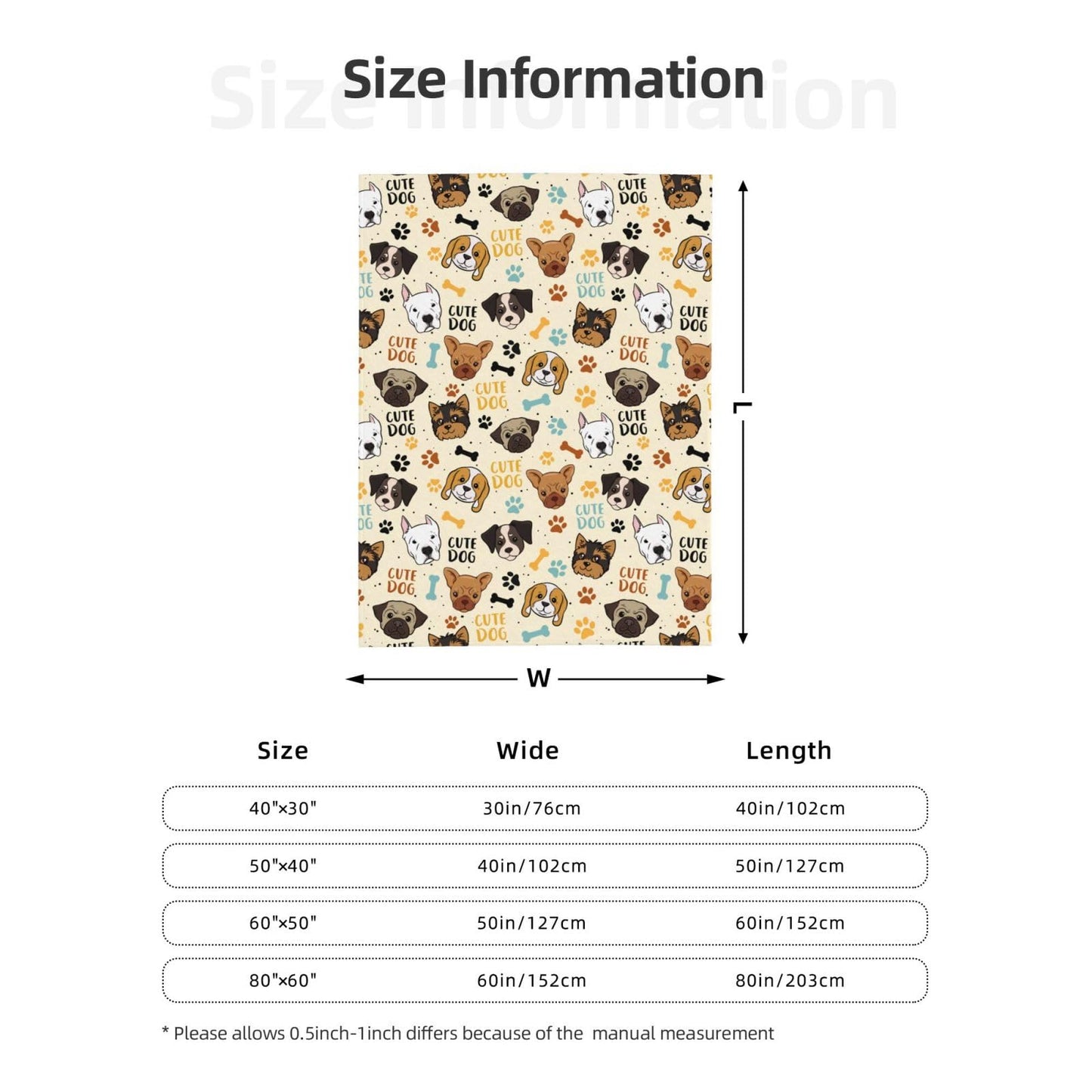 Cute Dogs Fleece Blanket - Soft Cozy Plush Throw Blanket for Adults Kids Pet, Lightweight Warm Flannel Sherpa Blanket for Couch Bed Sofa, Gift for Dog Lovers 50"x40"