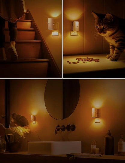 L LOHAS LED Motion Sensor Nightlight, Amber Night Light, [2 Pack] Motion Activated Night Light, Yellow Nightlights, Dimmable 0-100LM, Sleep Light for Bathroom Hallway Bedroom Stairway Kitchen