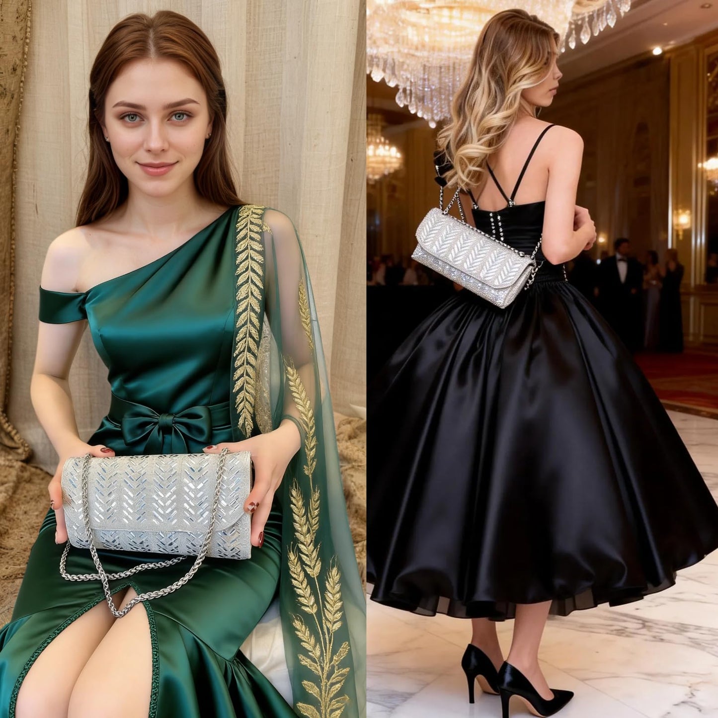 LUKLUKTAISUN 2026 Rhinestones Clutch Purses for Women 3d Evening Bags PU Leather Handbag for Cocktail Prom Party Wedding(Silver)