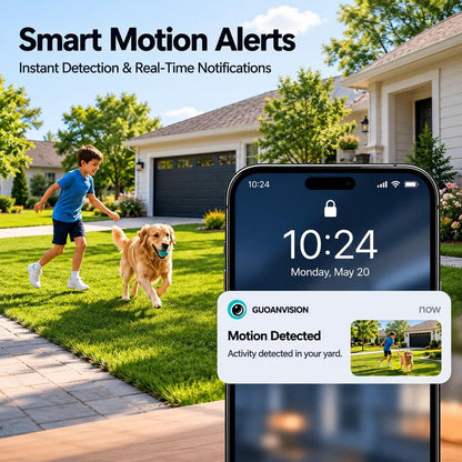 GUOANVISION Cameras for Home Security Indoor Outdoor, Dual Antenna 5G/2.4G WiFi Security Camera, Plug-in Stable Live View, 2K Color Night Vision, 4X Zoom, 2-Way Audio, IP66, SD/Cloud