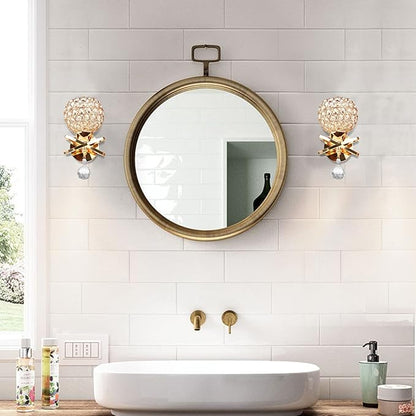 Gold Wall Sconces Set of Two, Modern Crystal Wall Light with E26 Socket Hardwired Sconces Wall Lighting Bedside Wall Lamp Crystal Decor Wall Mount Light Fixture for Living room, Bedroom, Hallway