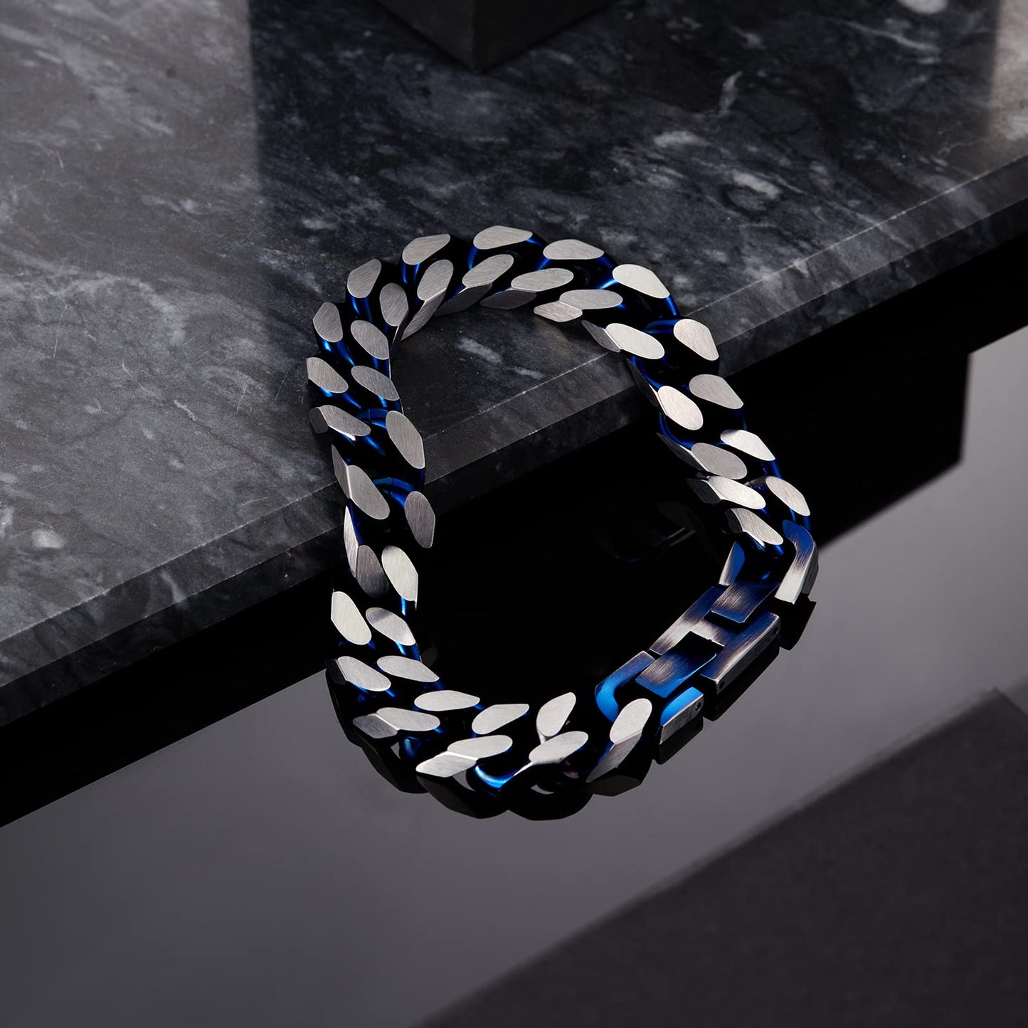 LUCKY2+7 Bracelets for Men-Stainless Steel Fold Over Clasp Cuban Chain Mens Bracelet