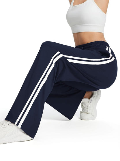 Tapata Women's 30" Inseam Regular Track Pants Loose Straight Leg Jogging Sweatpants Warm-Up Sports Athletic Running, Navy Blue, L