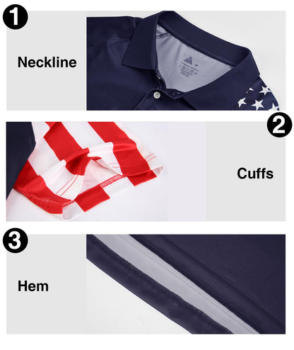 ZITY Men's Flag Golf Polo Shirts Short Sleeve Tactical Collared Shirt Men Outdoor Moisture Wicking Shirts Dark Blue Medium
