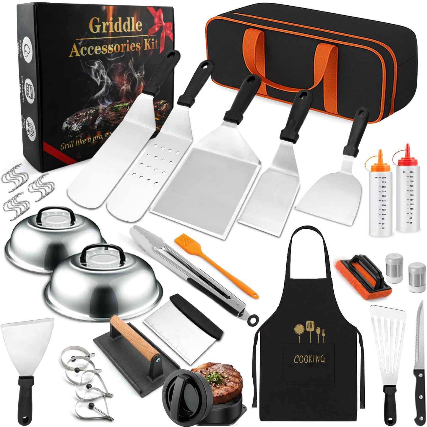 Haultery 42PCS Griddle Accessories Kit for Blackstone and Camp Chef, Professional Flat Top Grill Tools Set with Enlarged Spatulas, Basting Cover, Scraper, Carry Bag, Complete Outdoor BBQ Grilling Set