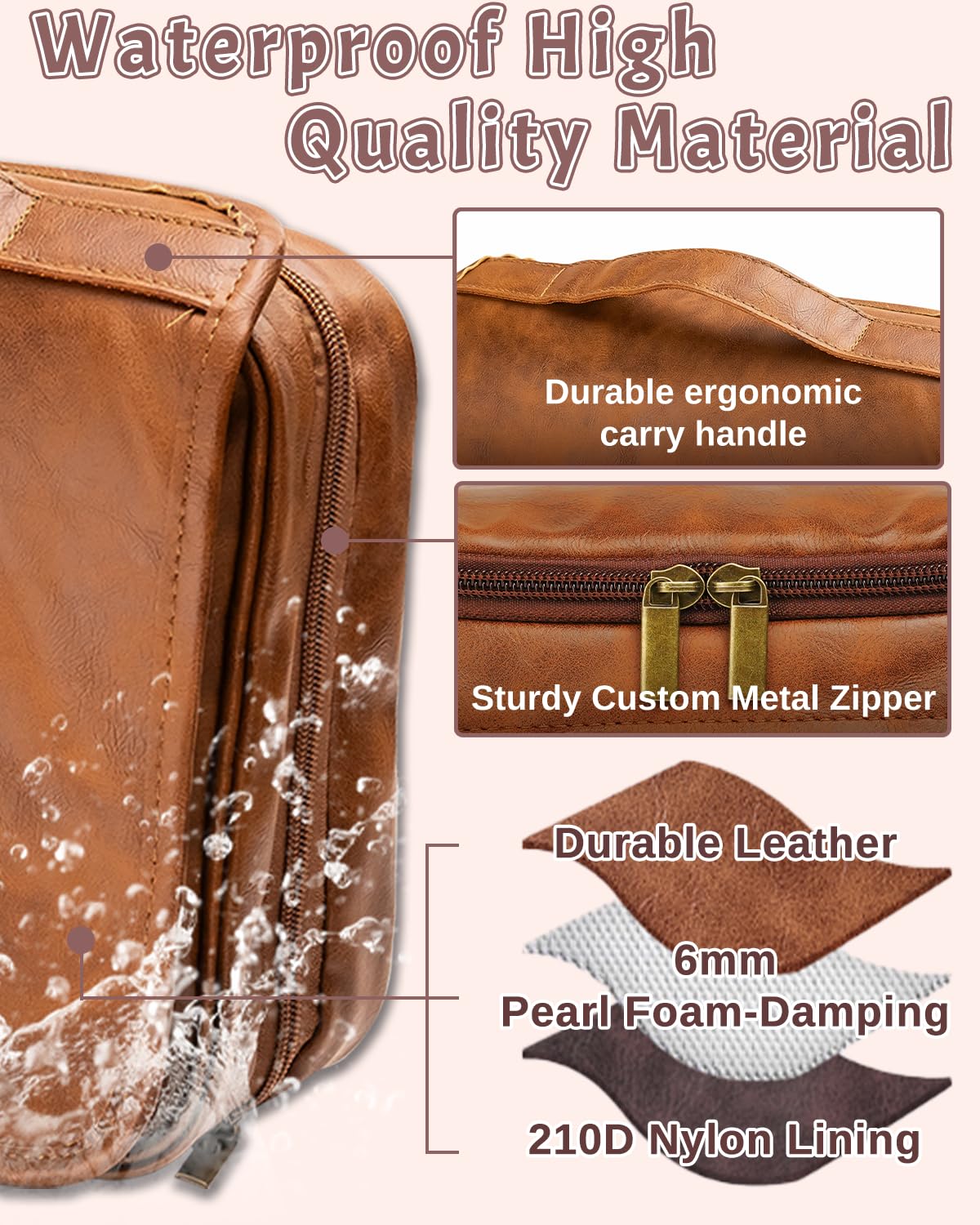Large Personalized Leather Toiletry Bag for Men, Father Day Gift for Dad, Anniversary Birthday Gift for Male, Engraved Travel Shaving Bag, Custom Gifts for Him, Boyfriend, Husband, Grandpa, Friend