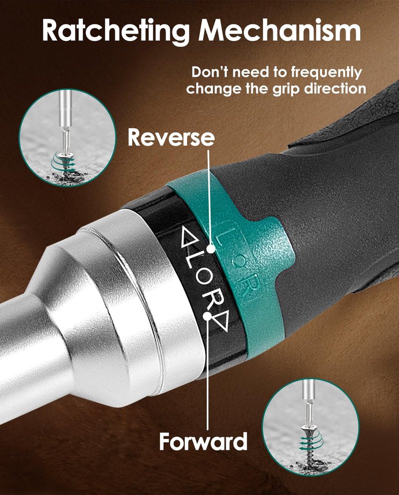 HYCHIKA Ratcheting Screwdriver 16-in-1, Magnetic Ratchet Screwdriver Set, Screw Driver Multi Bit All in One with Phillips, Slotted, Torx, Square, Hex bit and Double End Nut Driver