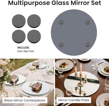 Round Mirror Centerpieces, Set of 12 Pcs 8" Round Glass Mirror Centerpieces for Tables, Glass Trays for Wedding Decorations, Parties, Baby Shower Party