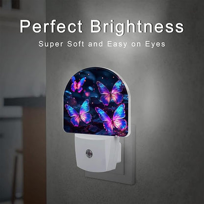 Glowing Purple Butterflies Night Light Plug into Wall, Neon Butterfly Dusk to Dawn Night Light Plug in,0.5w Energy Saving Sleep Friendly NightLight for Kids Boys Girls Home Decor