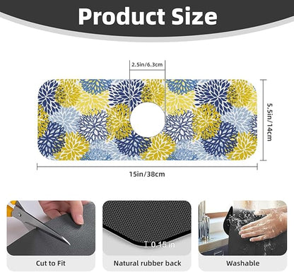 Dahlia Floral Colorful Flower Kitchen Sink Splash Guard Faucet Mat Super