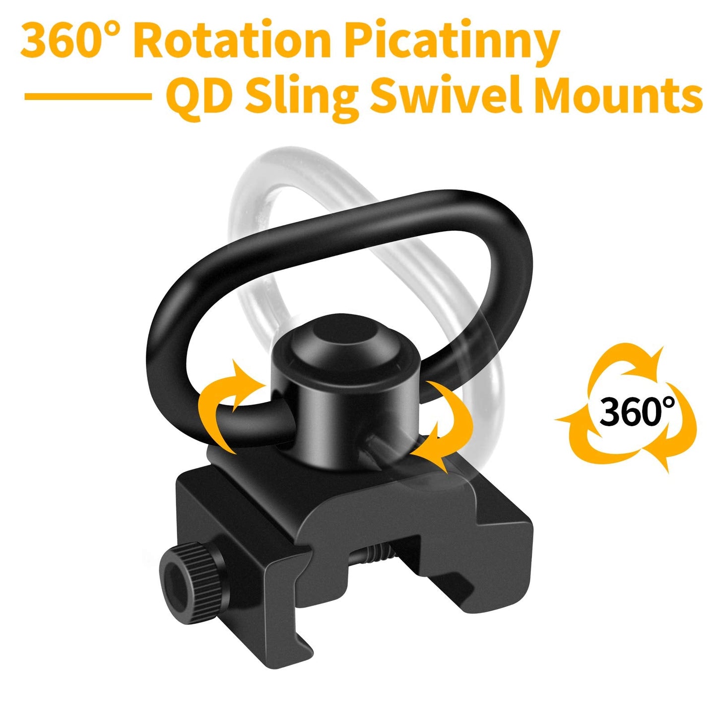 LONSEL 360° Rotation Picatinny 2 Point and Traditional Sling Swivel Mounts Picatinny Rail Mount with 1.25" Push Button QD Sling Swivels - Black (1 Pack)