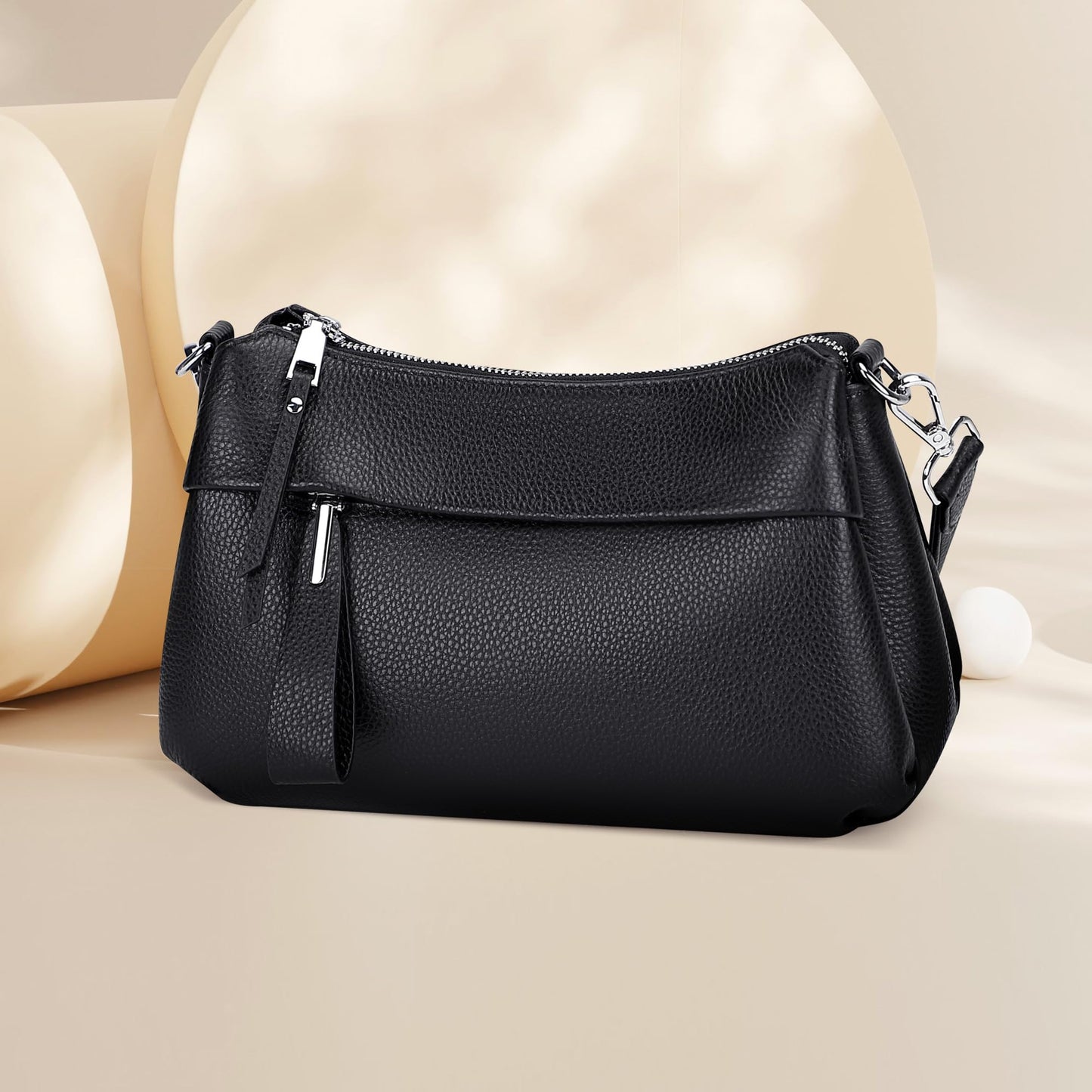 Over Earth Genuine Leather Handbags for Women Crossbody Purse Ladies Small Hobo Shoulder Bag(O111-2E Black)