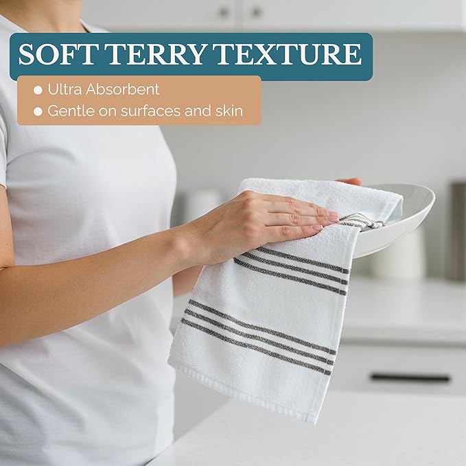 Casa Platino 8PC Cotton Kitchen Towels, Summer Grey Kitchen Towels