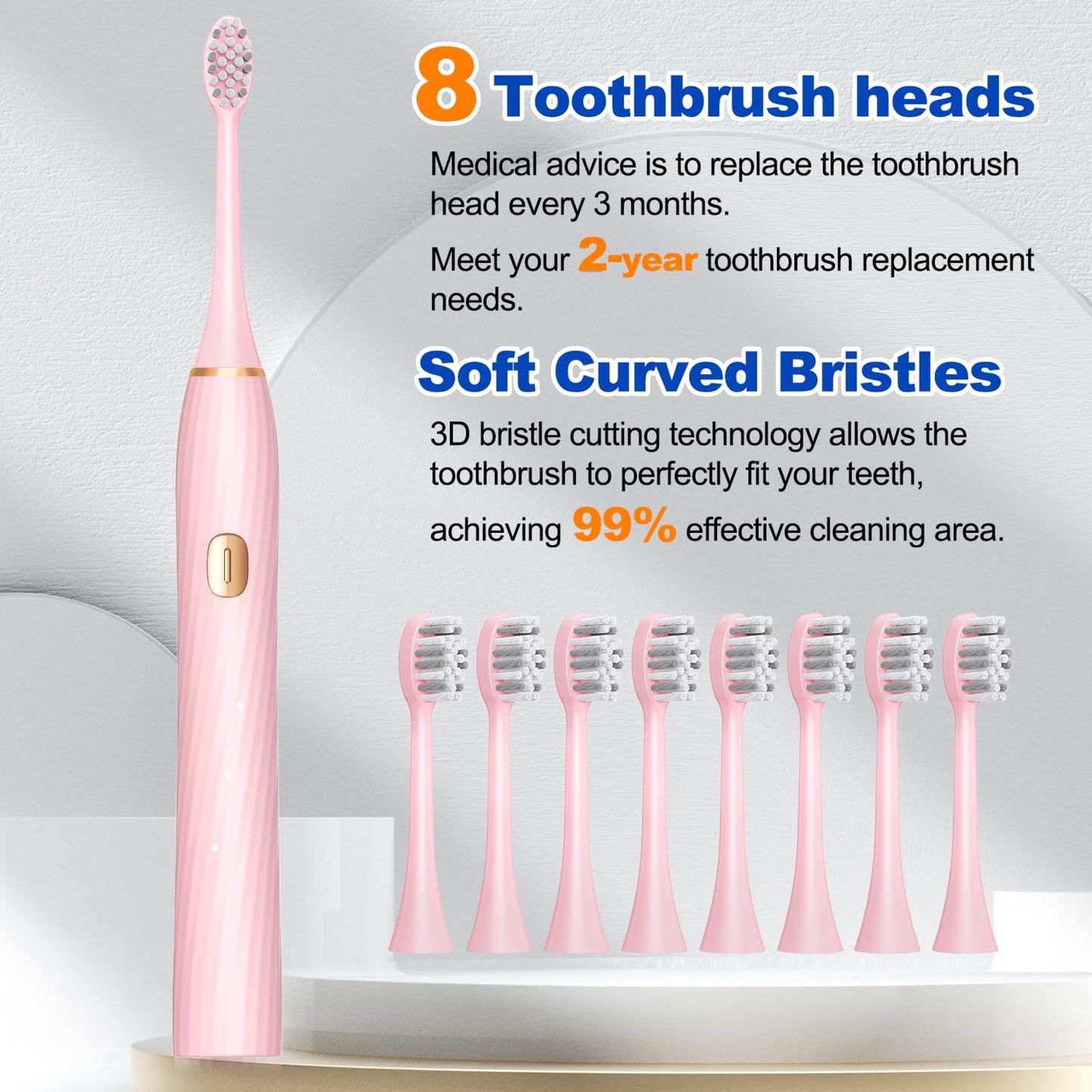 FXQQZZ Electric Toothbrush for Adults and Kids, with Tongue Scraper and Travel Case, 8 Brush Head, Smart Timer & 4 Modes Rechargeable Toothbrush, 42000 VPM Deep Clean, One Charge Last 90 Days - Black