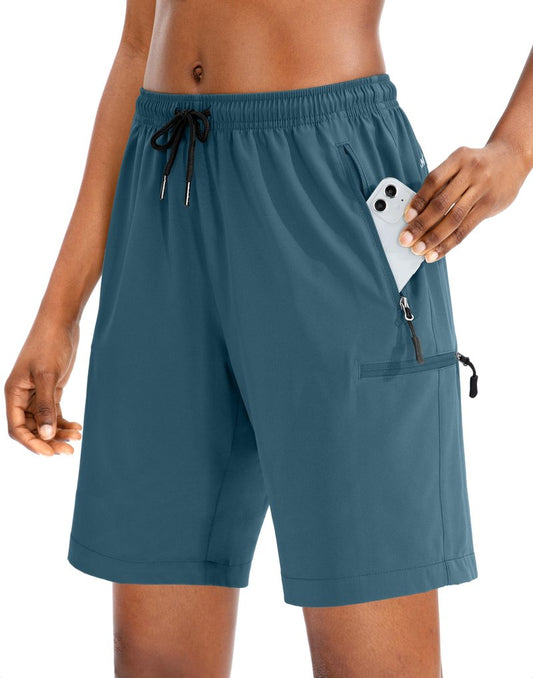 SANTINY Women's 5''/ 7''/9'' Hiking Cargo Shorts Quick Dry Lightweight Summer Shorts for Women Athletic Golf Zipper Pockets(Dusty Blue_L)