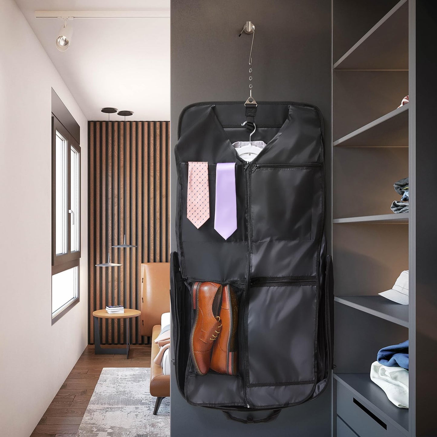 ZEGUR Premium Suit Garment Bag Carry On - Hangs 4 Suits - Travel & Business with Shoulder Strap and Laptop Compartment