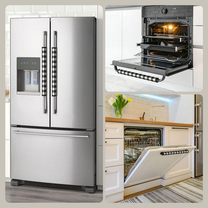 Non Slip Refrigerator Handle Covers 2pcs ,Neoprene Refrigerator Door Handle Covers For Fridge, Oven, Dishwasher & Microwave, Decorative Kitchen Appliance Handle Covers,Black And White Buffalo Plaid
