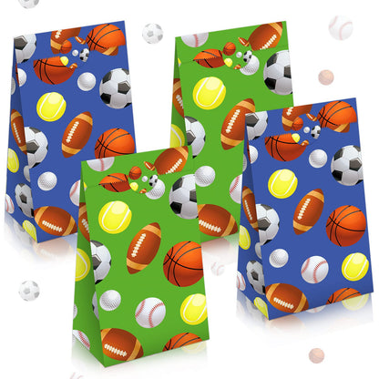 Outus 30 Pieces Paper Party Gift Bags for Sport Candy Goodie Bags Soccer Baseball Football Basketball Themed Design for Birthday Sport Party Favor Supplies Decorations, 9.45 x 5.12 x 3.15 Inches