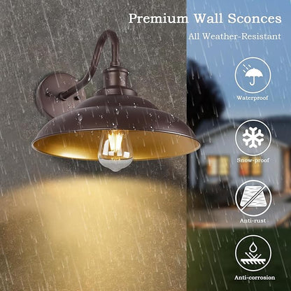 Gooseneck Barn Light - 12" Farmhouse Exterior Wall Mount Sconce, Industrial Black & Oil Rubbed Bronze, 3 Pack - Outdoor & Indoor Use
