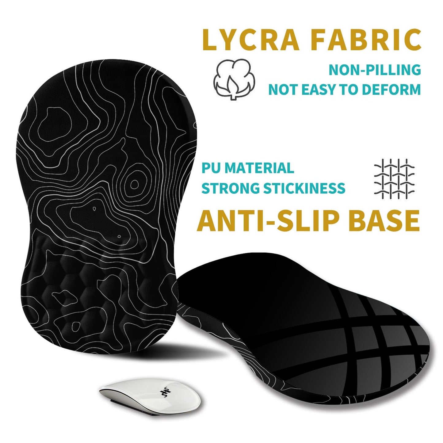 Hokafenle Ergonomic Mouse Pad Wrist Support, Wrist Rest Mousepad for Carpal Tunnel Pain Relief with Integrated Memory Foam Slope Massage Bulge (11.8x7.9 inch,Topographic Contour)