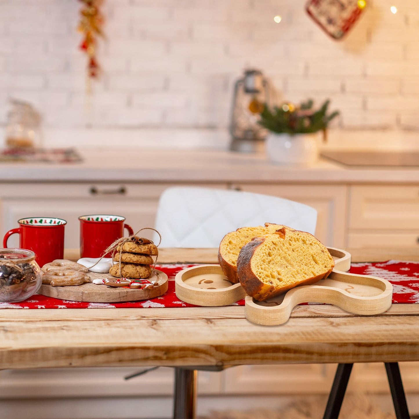 Whaline 2Pcs Christmas Charcuterie Board Gingerbread Man Serving Trays Xmas Wood Appetizer Boards Snacks Serving Platters for Home Party Supplies, 8.4 x 7.3 x 0.6 in