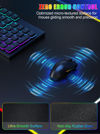Mouse Pad with Wireless Charging, Large Desk Mat RGB Gaming Mousepad, 10 Light Colors LED Gaming Pad Keyboard Pad with Ultra-Smooth Surface & Non-Slip Rubber Base, Waterproof Full Desk Mouse Pad