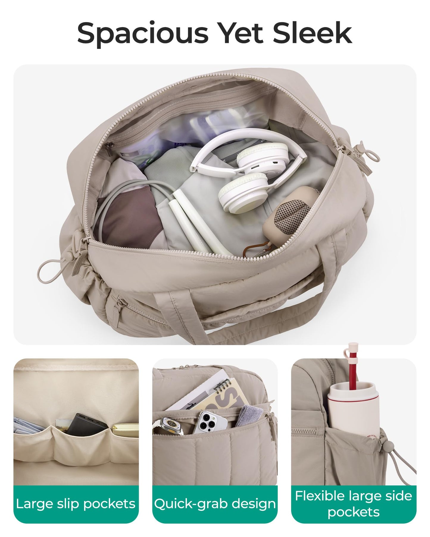 BAGSMART Gym Bag for Women, Duffle Bag for Travel with Wet Pocket, Lightweight Carry on Weekender Duffel, Water Resistant, Camel