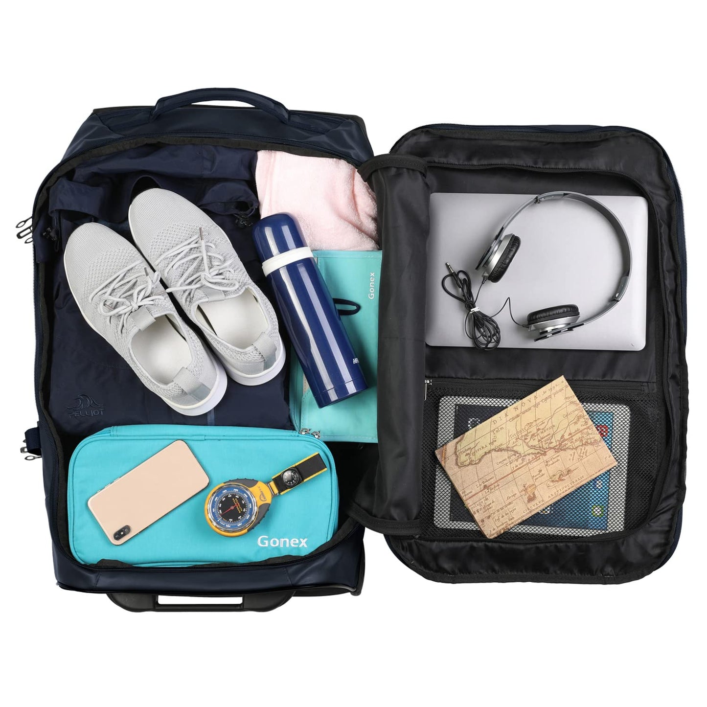 Gonex Rolling Duffle Bag with Wheels, 70L Water Repellent Wheeled Travel Duffel Luggage with Rollers 25 inch, Navy