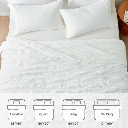 Cozy Bliss Cooling Comforter Full Size Seersucker Plaid, Q-Max 0.4 Reversible Lightweight Cooling Blanket, Breathable Silk Smooth Summer Bedding Quilt for Hot Sleepers Night Sweats White