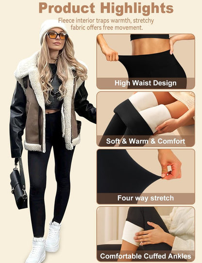 Laite Hebe Fleece Lined Leggings Women - High Waisted Winter Yoga Pants Tummy Control Soft Thermal Warm for Hiking Workout