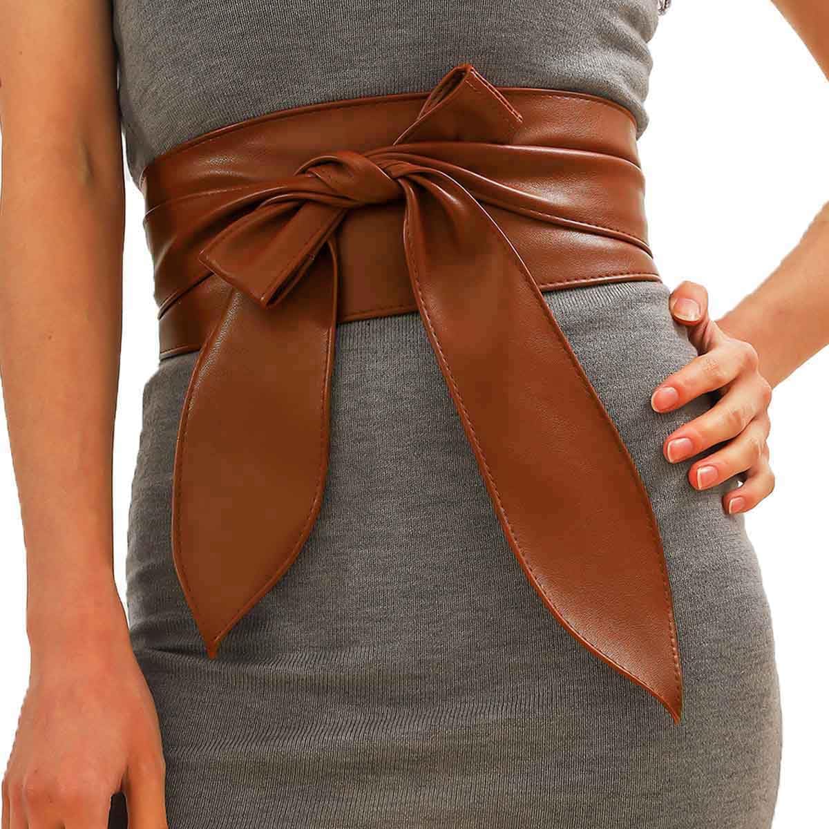 Beautriy Black Obi Belt Wide Leather Wrap Belts Fashion Corset Belt Accessories for Women (Brown)