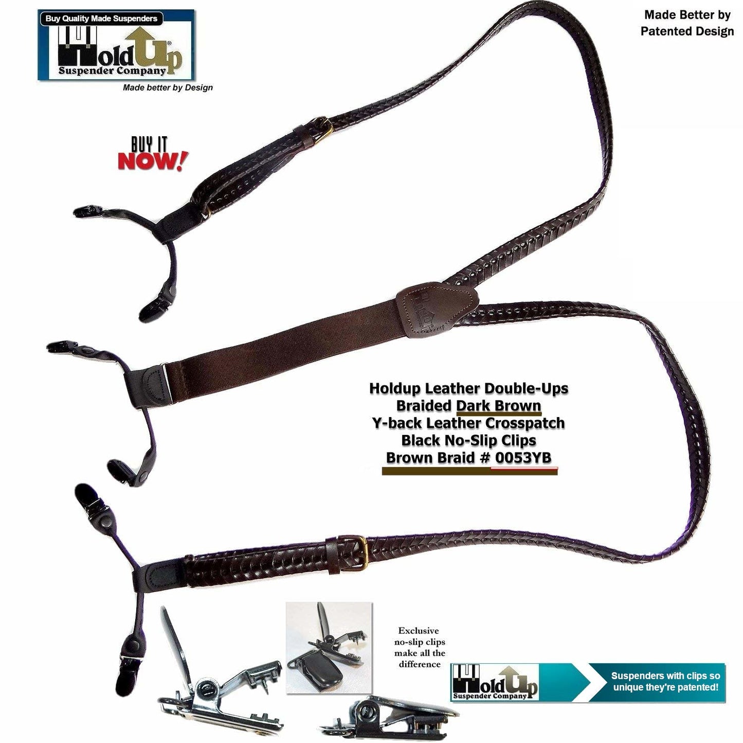 Holdup Leather Suspenders for Men(Brown Braid)