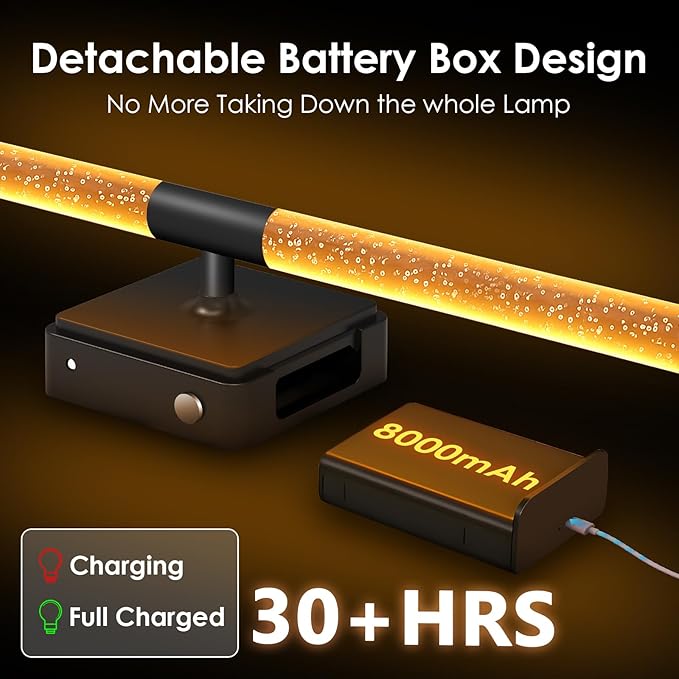 24in Acrylic Battery Operated Wall Sconces Set of 2, [8000mAh Removable Battery & Sunset Glow] Dimmable 2700K–6500K, Touch/Remote Control Wireless Wall Lamps–Black