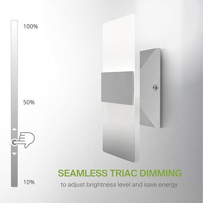 ASD 8 Inch LED Indoor Wall Sconce - Modern Interior 10W 120V 2700K-5000K Adjustable Dimmable Wall Mounted Light Fixtures, Acrylic Glass Wall Lights for Stairway, Hallway - ETL, Brushed Nickel 2 Pack