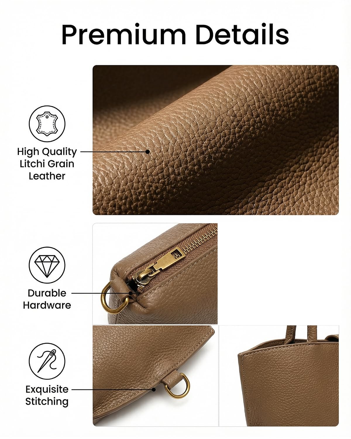 Small Vegan Leather Crossbody Tote Bag for Women, Compact 2-in-1 Shoulder Handbag with Removable Pouch, Work & Daily Use (Small - Vegan Leather - brown)