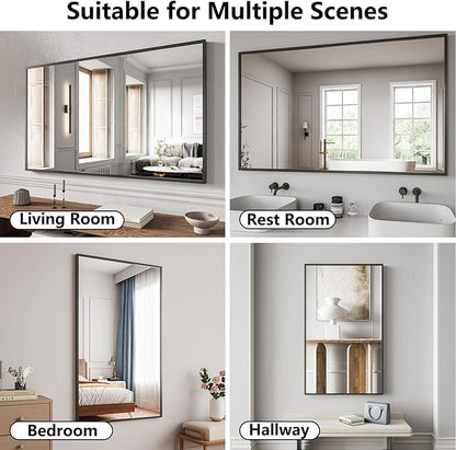 Koonmi Bathroom Mirror 30x50 Black Bathroom Wall-Mounted Mirrors, Modern Vanity Mirror for Bedroom, Living Room, Aluminum Alloy Frame Allow to Hang Horizontally or Vertically