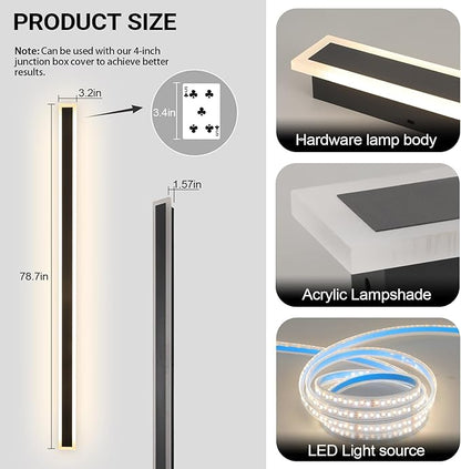 79 Inch Modern Outdoor Wall Light IP65 Waterproof Exterior Wall Sconce 3000K LED House Lights, Exterior Wall Lighting, Anti-Rust Linear Long Outdoor Light