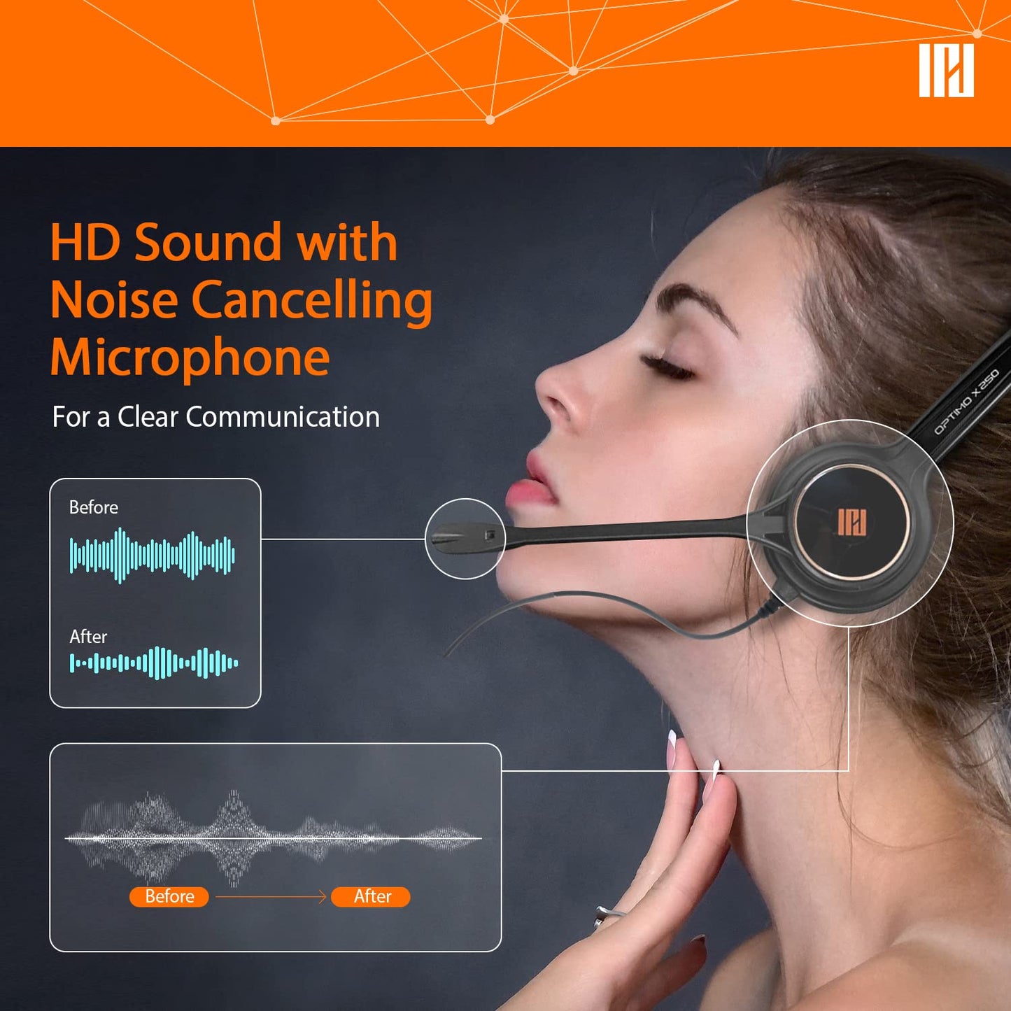 IPD IPH-255 Phone Headset with Noise Cancelling Microphone for Office and Call Center - Compatible with Yealink SIP,Snom, Greandsteam & LG landline Phones