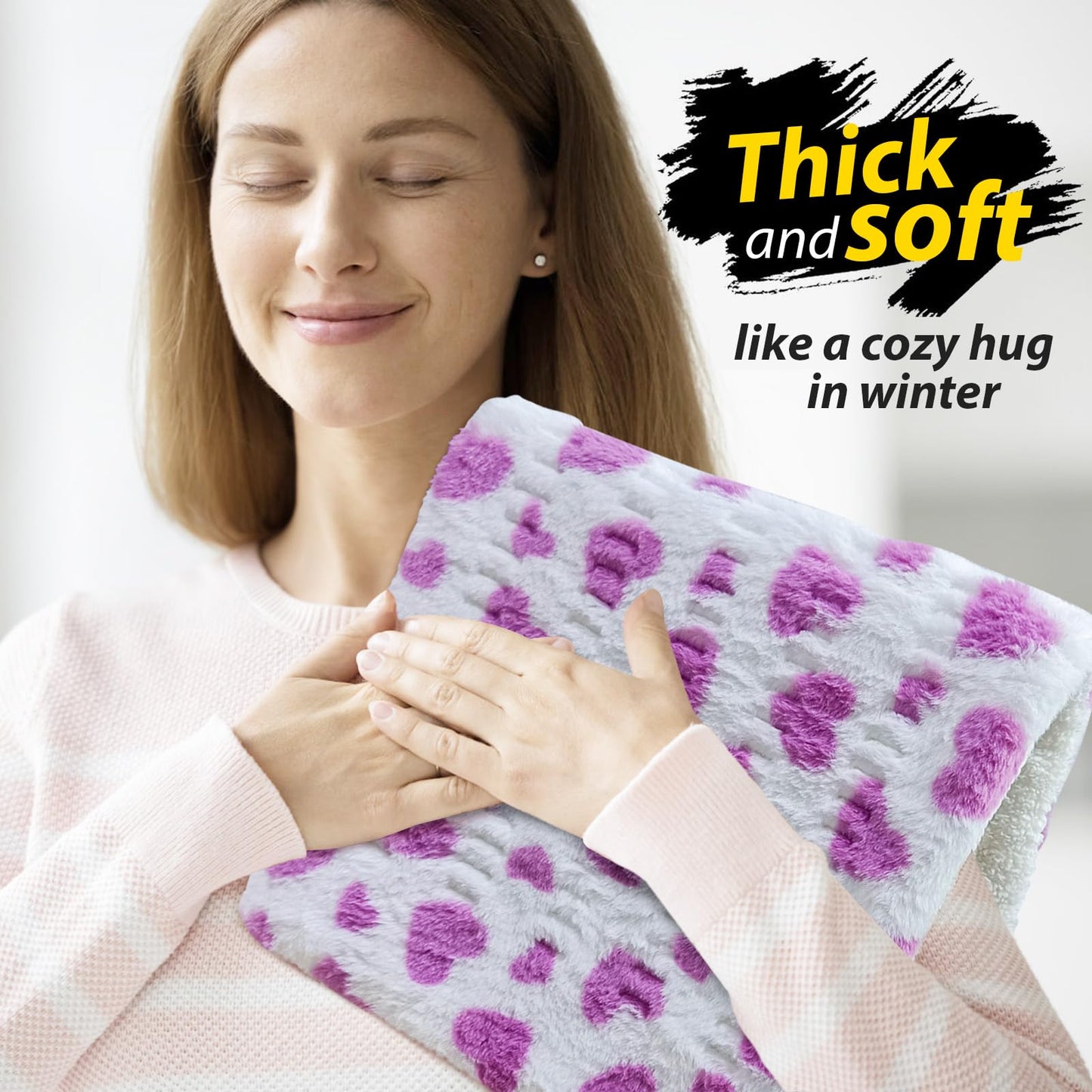 ZXU Heating Pad for Back Pain Relief, Ultra Soft Sherpa Heating Pad for Cramps Relief with 12 Heat Setting, Moist Heat Option, and Auto Shut Off Function Hot Heated Pad (Pink,Heart Pattern)