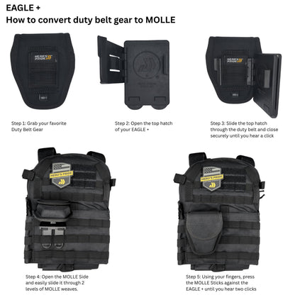 Hero's Pride Eagle+ MOLLE Adapter Universal Belt Loop to MOLLE Conversion Fits 2.25" Nylon & Ballistic Duty Gear One-Piece Tool-Free Design TAA Compliant for Tactical & Patrol Use