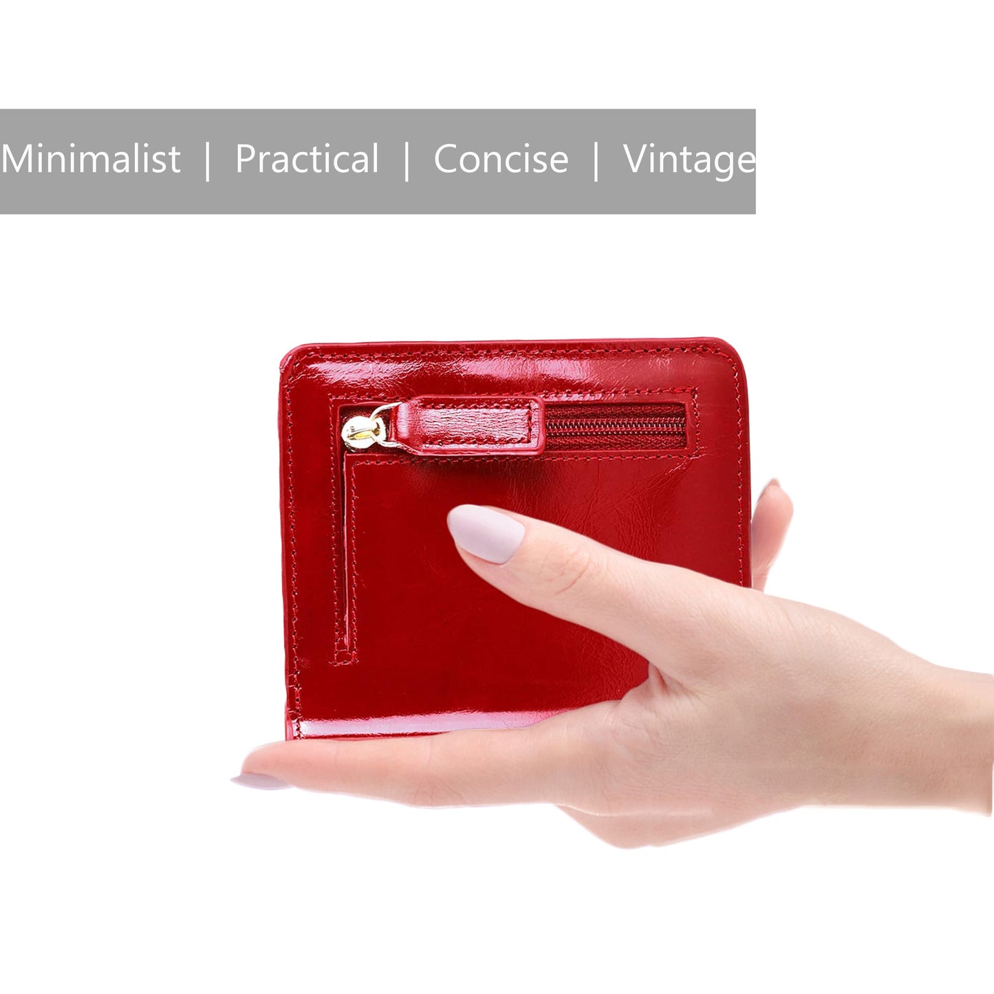 Itslife Women's Rfid Blocking Small Compact Bifold Leather Pocket Wallet Ladies Mini Purse with id Window (Waxed Red)