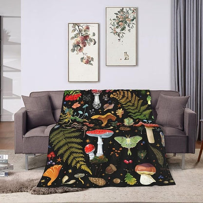 Mushroom Flannel Fleece Bed Blanket Throw Blanket Lightweight Cozy Plush Blanket for Bedroom Living Rooms Sofa Couch 50"X40"