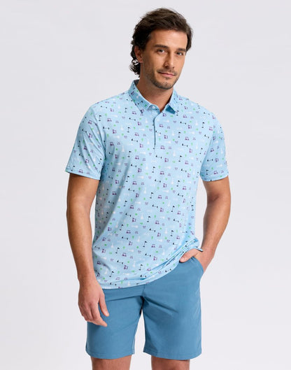 Obla Mens Golf Polo Shirts Short Sleeve Dry Fit Performance Moisture Wicking Casual Print Collared Golf Shirts for Men (Blue Golf Flag_4XL)