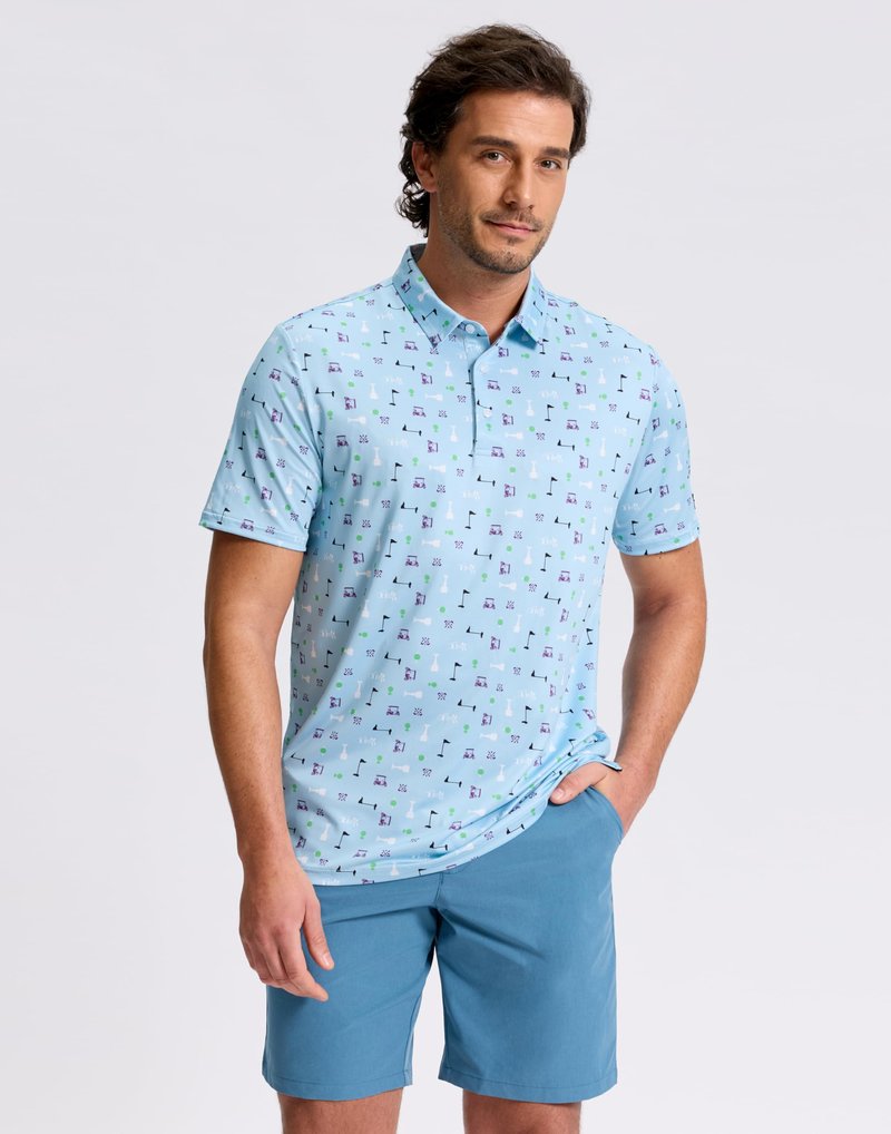 Obla Mens Golf Polo Shirts Short Sleeve Dry Fit Performance Moisture Wicking Casual Print Collared Golf Shirts for Men (Blue Golf Flag_XXXL)