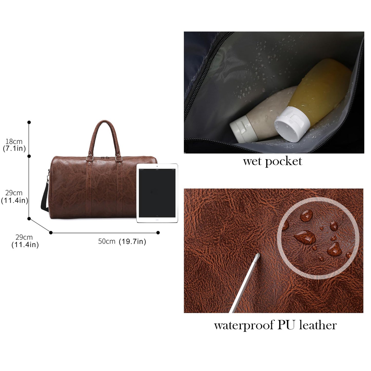 PU Leather Duffle Bag for Travel Duffel Bag, Gym Bag Overnight Bags Weekender Bag for Men (light brown)
