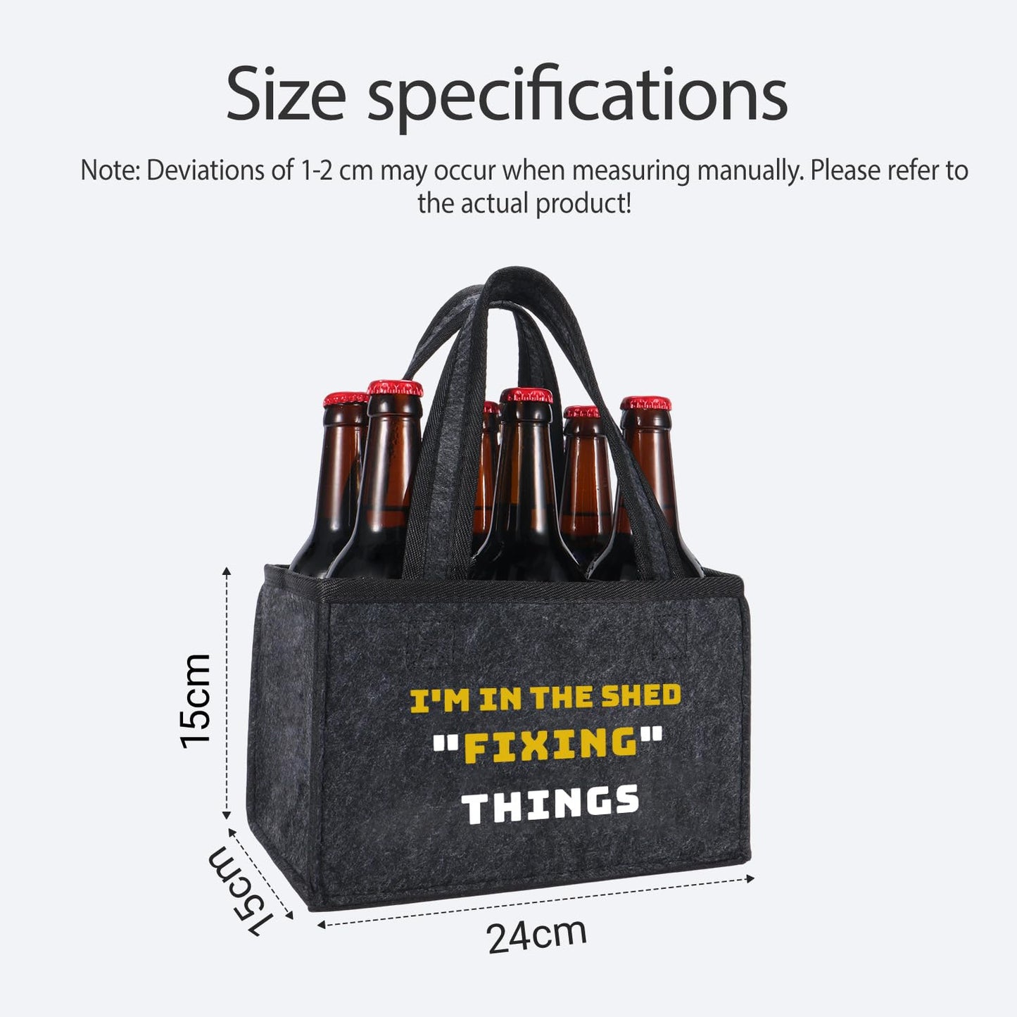 Felt Bottle Carrier for Men, Funny Garage Man Cave Gift, Birthday Gift for Dad, Husband, Boyfriend, Beer Lover, Backyard BBQ & Party Drink Carrier, 6-Bottle Beer Tote with Handle