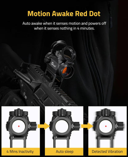 CVLIFE FoxSpook Motion Awake Red Dot Sight,1x20mm 2MOA Red dot Scope Auto On & Off Compact Optics with Low Profile and Lower 1/3 Co-Witness Mount, Flip Up Lens Covers and 12 Brightness Button Settings