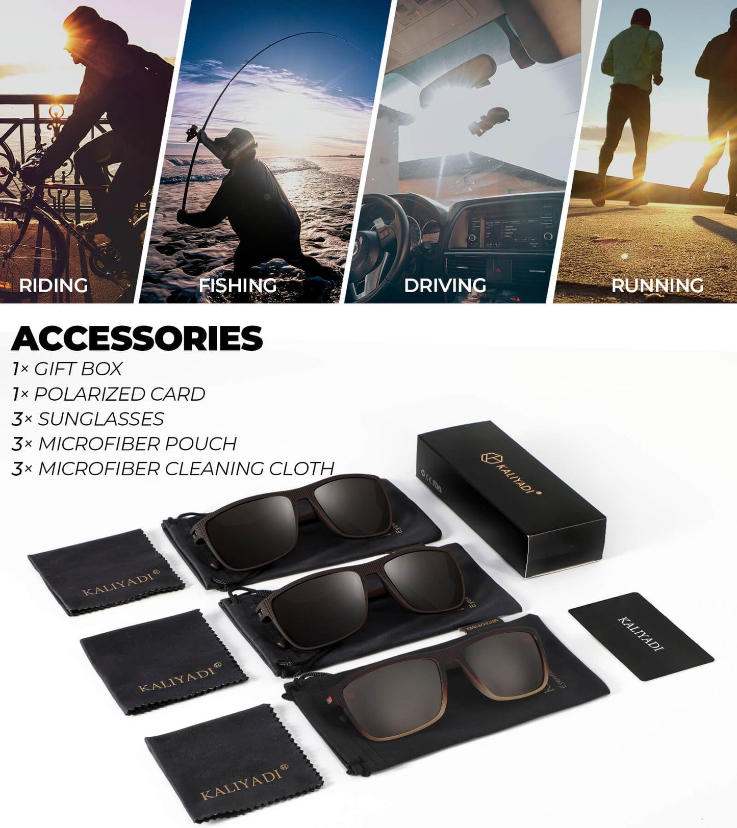 KALIYADI Polarized Sunglasses Men, Lightweight Mens Sunglasses Polarized UV Protection Driving Fishing Golf (Brown/Gradient Brown/Brown)