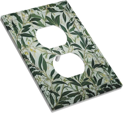 Sage Eucalyptus Leaves Foliage Light Switch Cover 1 Gang Outlet Plate Single Duplex Wall Plate Covers Decorative Switchplate Covers Electrical Faceplate for Home Decor